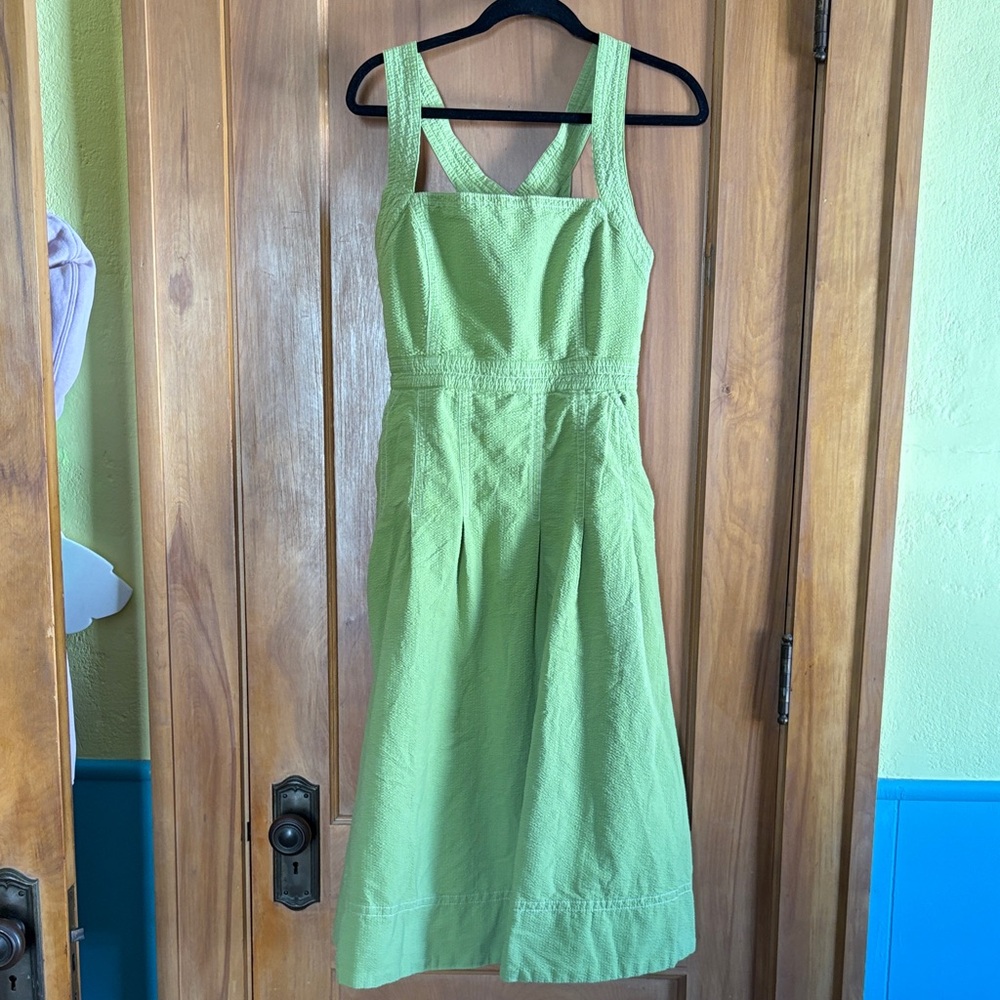Maeve Lime Textured Sleeveless V-Back Midi Dress